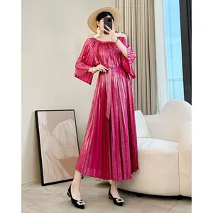 2026 Summer Elegant Pleated Dress for Women New Design Sense Loose All- Match Slim Look Casual Large Size Natural Plain Dyed