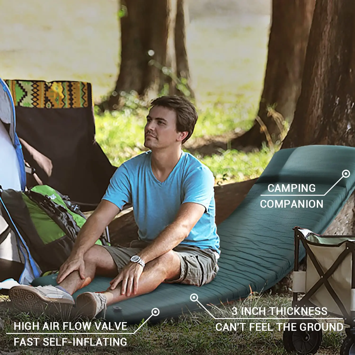 Camping Self Inflating Sleeping Pad with Attached Pillow Lightweight Air Sleeping Pads