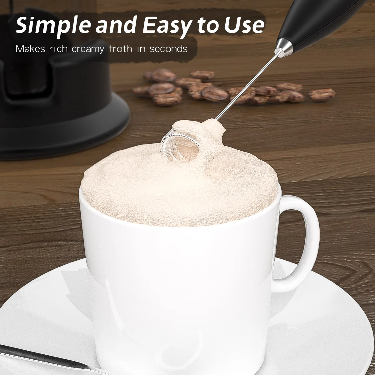 Kitchen Powerful Milk Frother Handheld Foam Maker For Lattes - Whisk ...