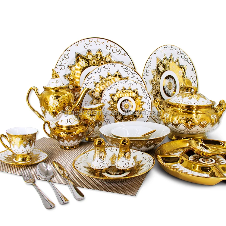 47piece 72pieces China Dinner Set Gold Royal Luxury Dinnerware Sets