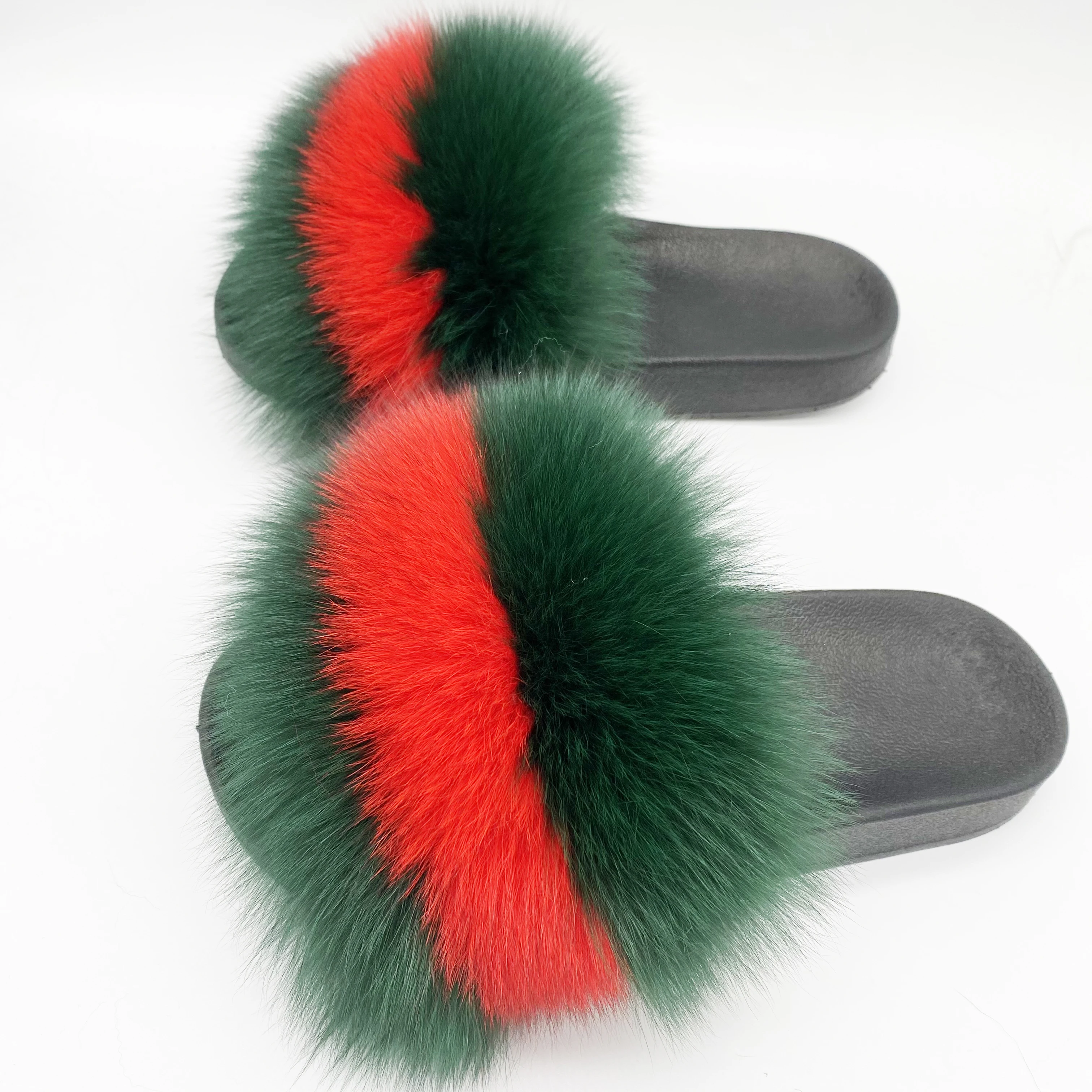Женские меховые тапочки оптом, плюшевые тапки из натурального Лисьего меха, сланцы из лисьего меха для женщин
