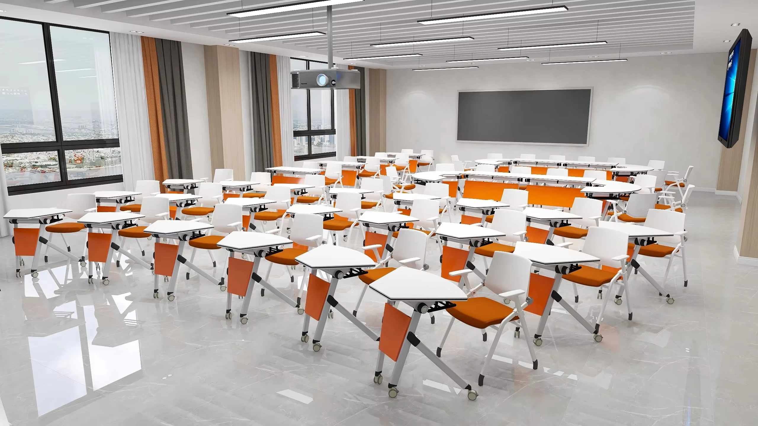 Aluminum Alloy Computer Desk with Wheels Furniture Office Movable Table Rotatable Training Desk Folding Table
