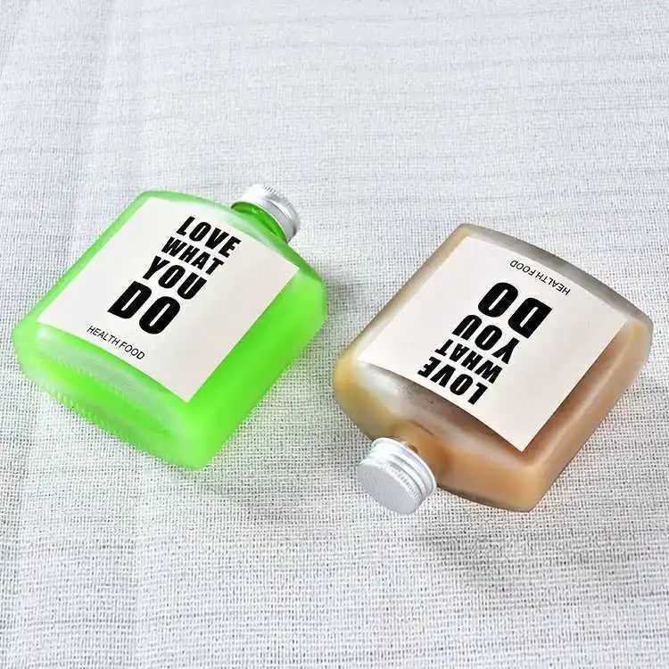 100ml 200ml 250ml Screen Printing Screw Lid clear and Frosted Flat Flask Coffee Glass Bottle for Liquor Wine