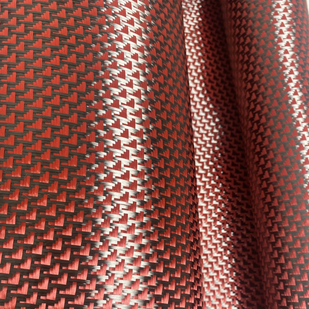 Red Airplane Pattern Carbon Fiber Jacquard Fabric 3K Twill Plain 280gsm for Luggage Felt Bag Drone Accessories Durable Stylish