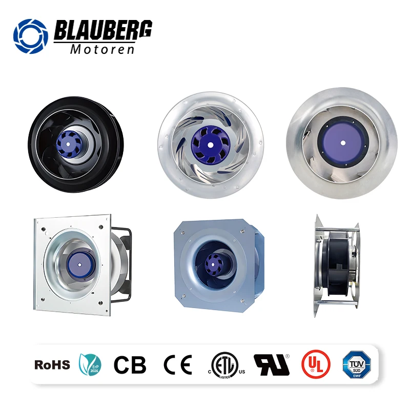 Blauberg Customizable AC Radial Backward Curved Squirrel Cage Fans Hydraulic Reversing Centrifugal Separator Plastic Impeller