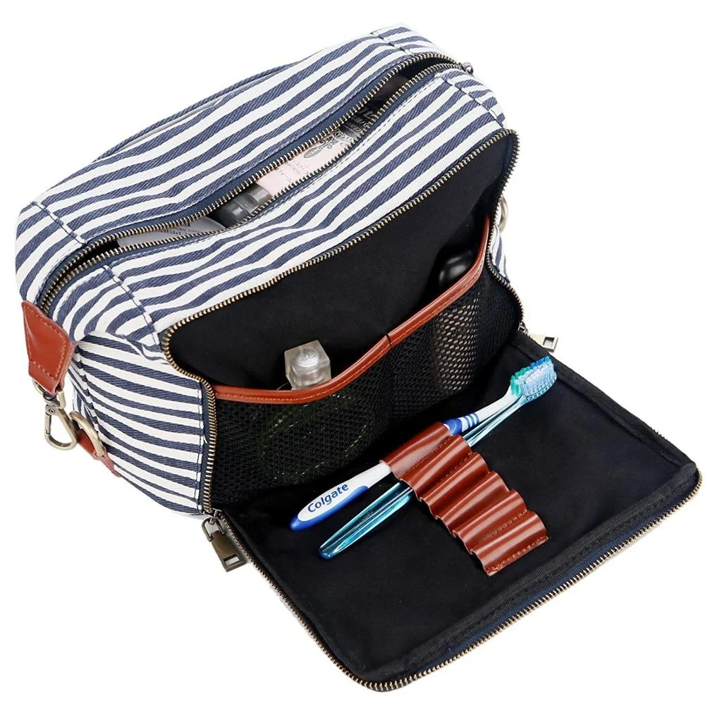 blue Canvas Travel wash Bag Shaving Case Kit for Women and ladies