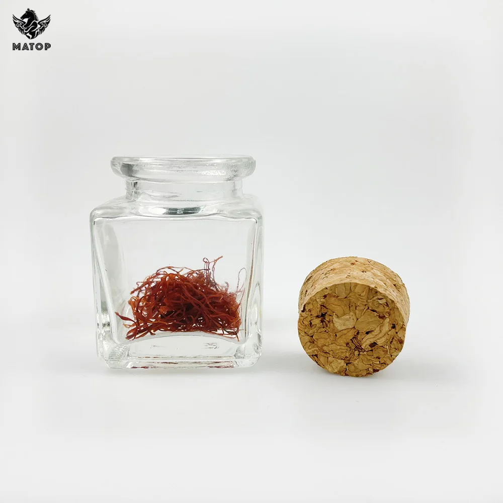 Wholesale Square Round Glass Customized Saffron Bottles With Cork