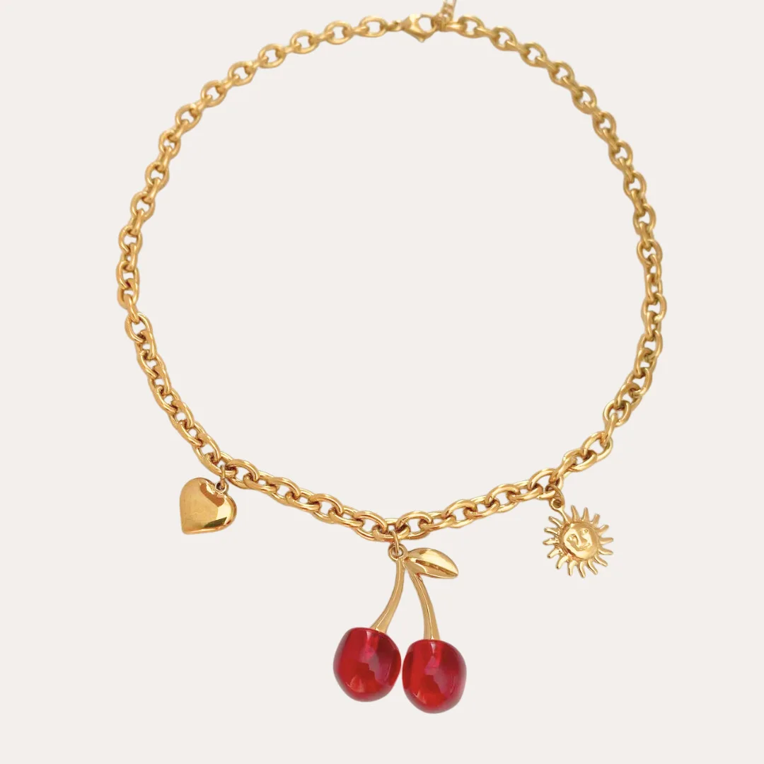 Women's Red Cherry Charm Jewelry Set