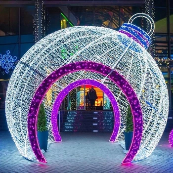 Outdoor Commercial Christmas Street Decorations Giant Led Acrylic 3d Ball Motif Lights
