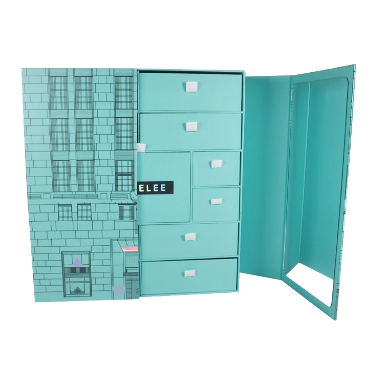 Custom Printing Empty Advent Calender Large Mirror Door Cardboard Cosmetic Luxury Packaging Box Advent Calendar Makeup