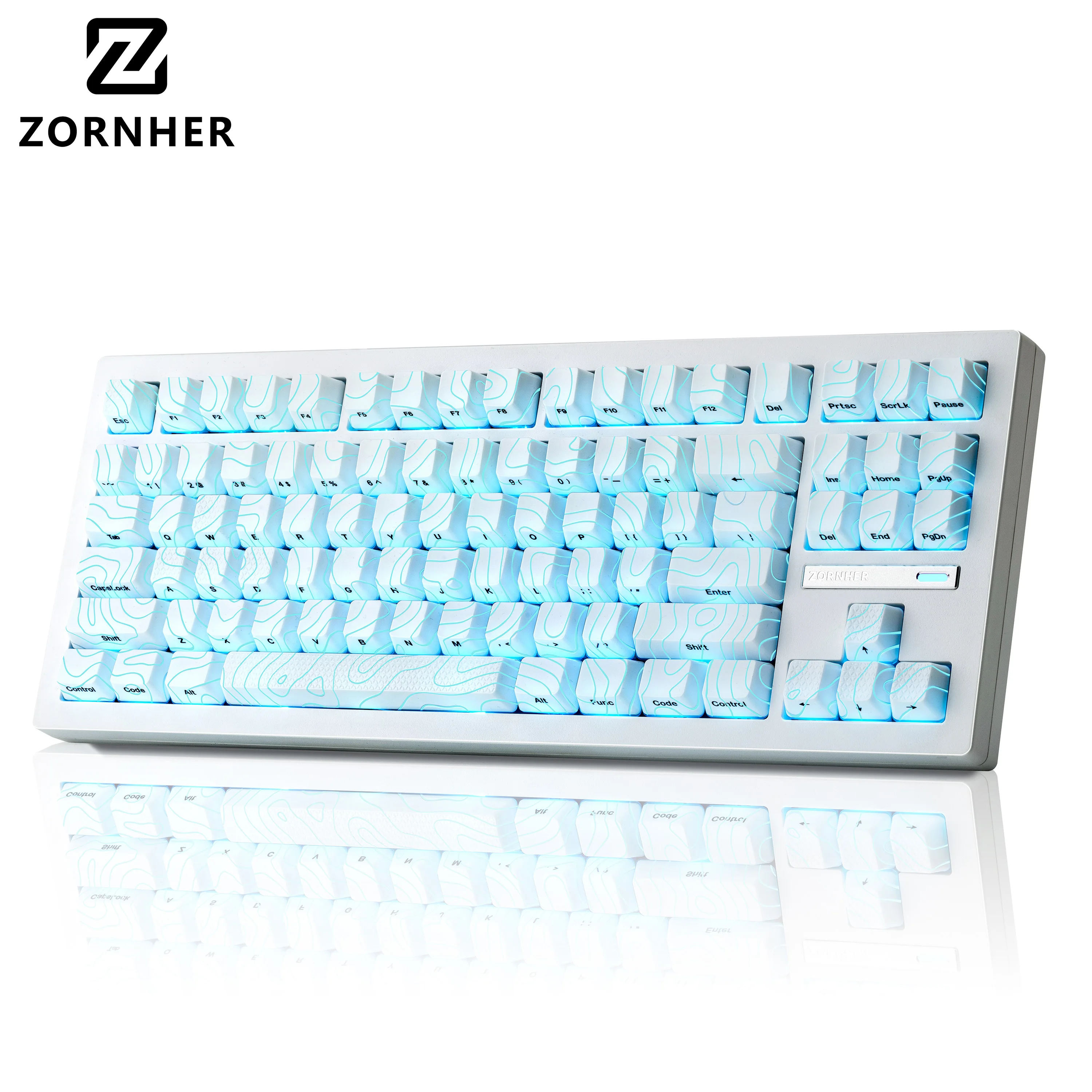 ZORNHER ZH870 White Topographic Mechanical Keyboard 88 Keys RGB