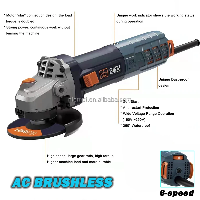 Variable Speed Brushless Angle Grinder 100mm Thin Body Electronic Power ...