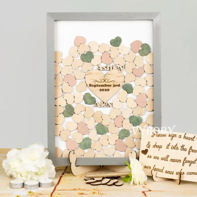 Деревянная Гостевая книга в деревенском стиле, коробка с откидной крышкой, знак в форме сердца мистер, миссис, подпись, свадебное украшение, гостевая книга, альтернативная рамка в форме сердца