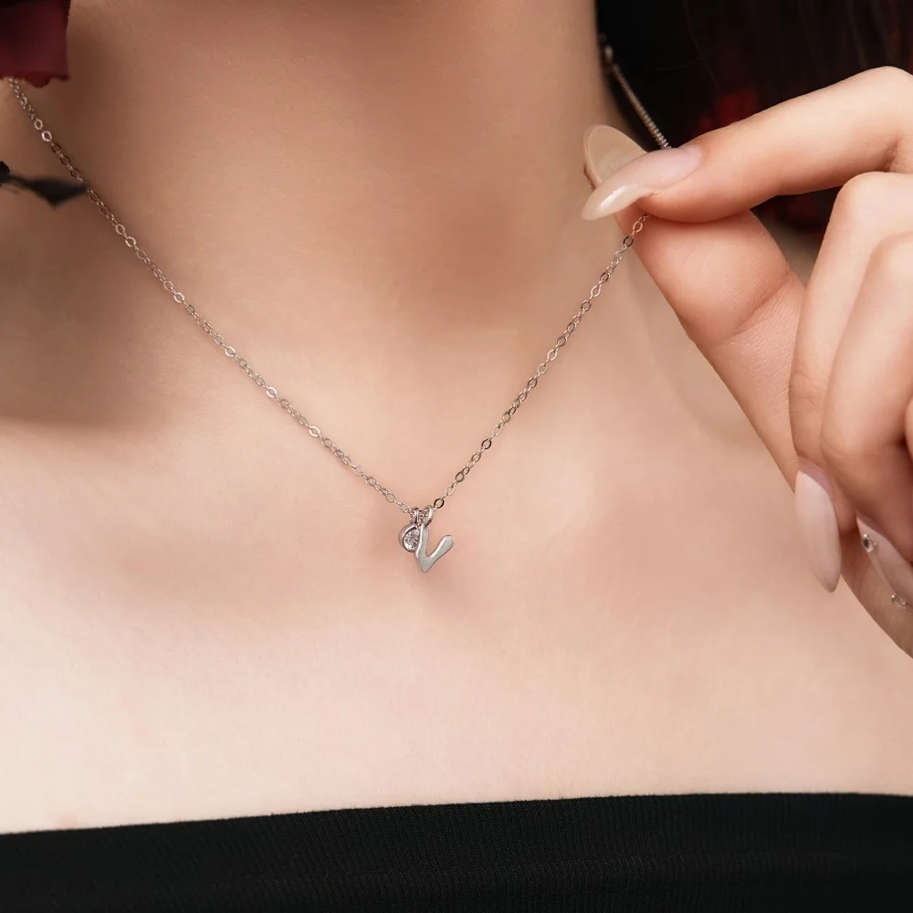 KAKODIY Rhodium Plated -V- Initial Necklace Women's 5A Cubic Zirconia Initial Necklace Letter Pendant Jewelry detail 4