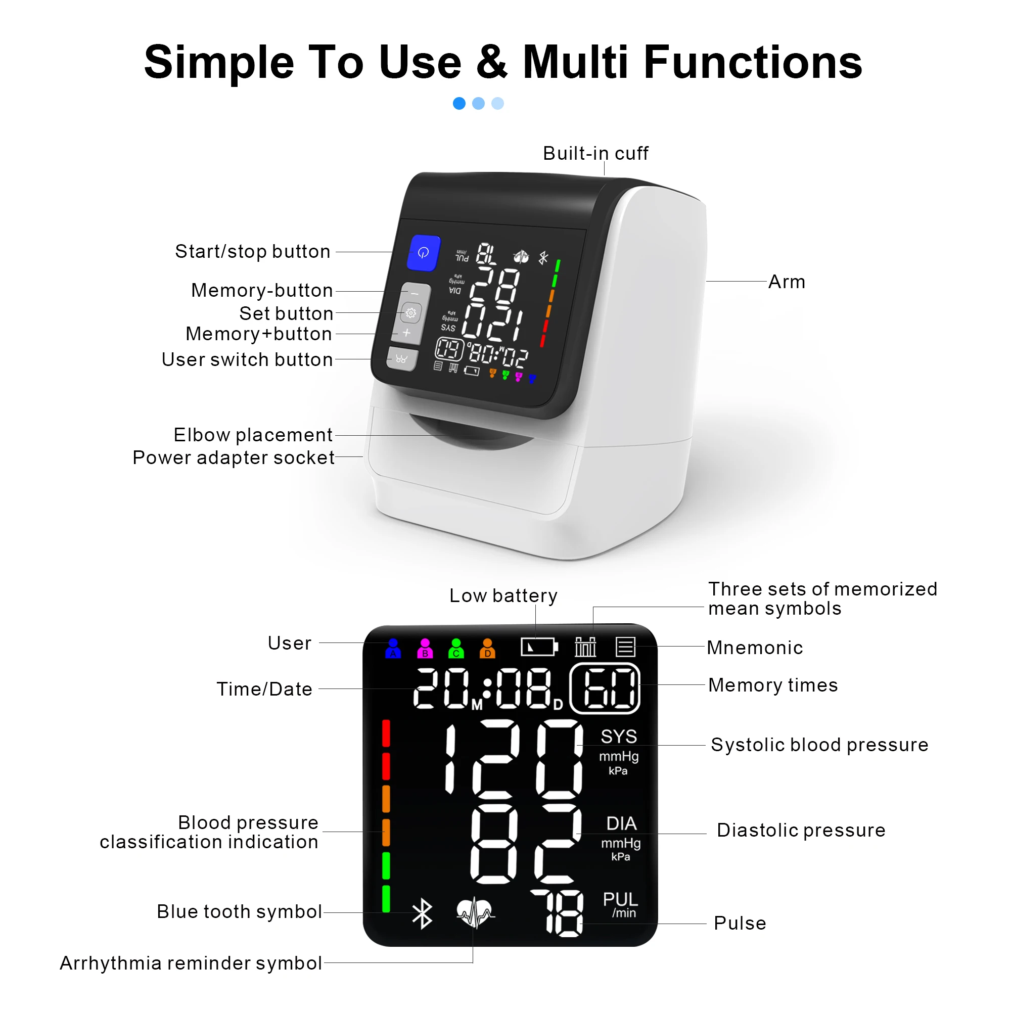 Factory Price LED Automatic Smart Sphygmomanometer Digital Arm BP Monitor Arm Barrel Type Electronic Blood Pressure Bp Machine