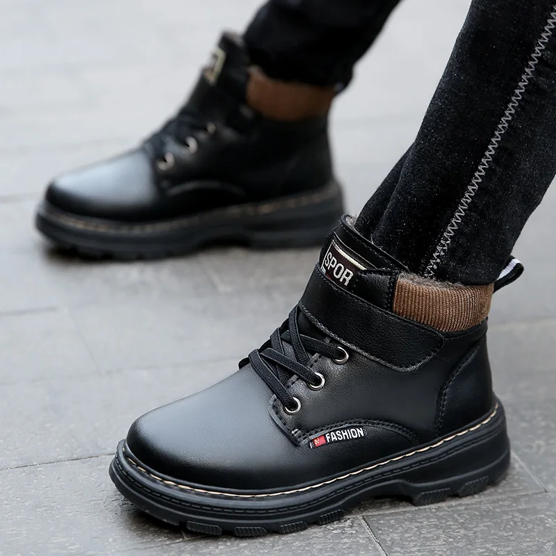 Теплые зимние кожаные ботинки для мальчиков и девочек, Скандинавская уличная хлопковая обувь для детей и взрослых, осенне-зимние ботинки