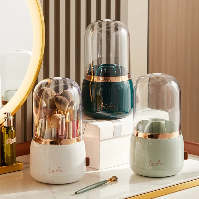 Factory Luxury 360 spins Makeup Brush Holder Dresser Desktop Organizer Transparent Rotatable Plastic Cosmetics Storage Box