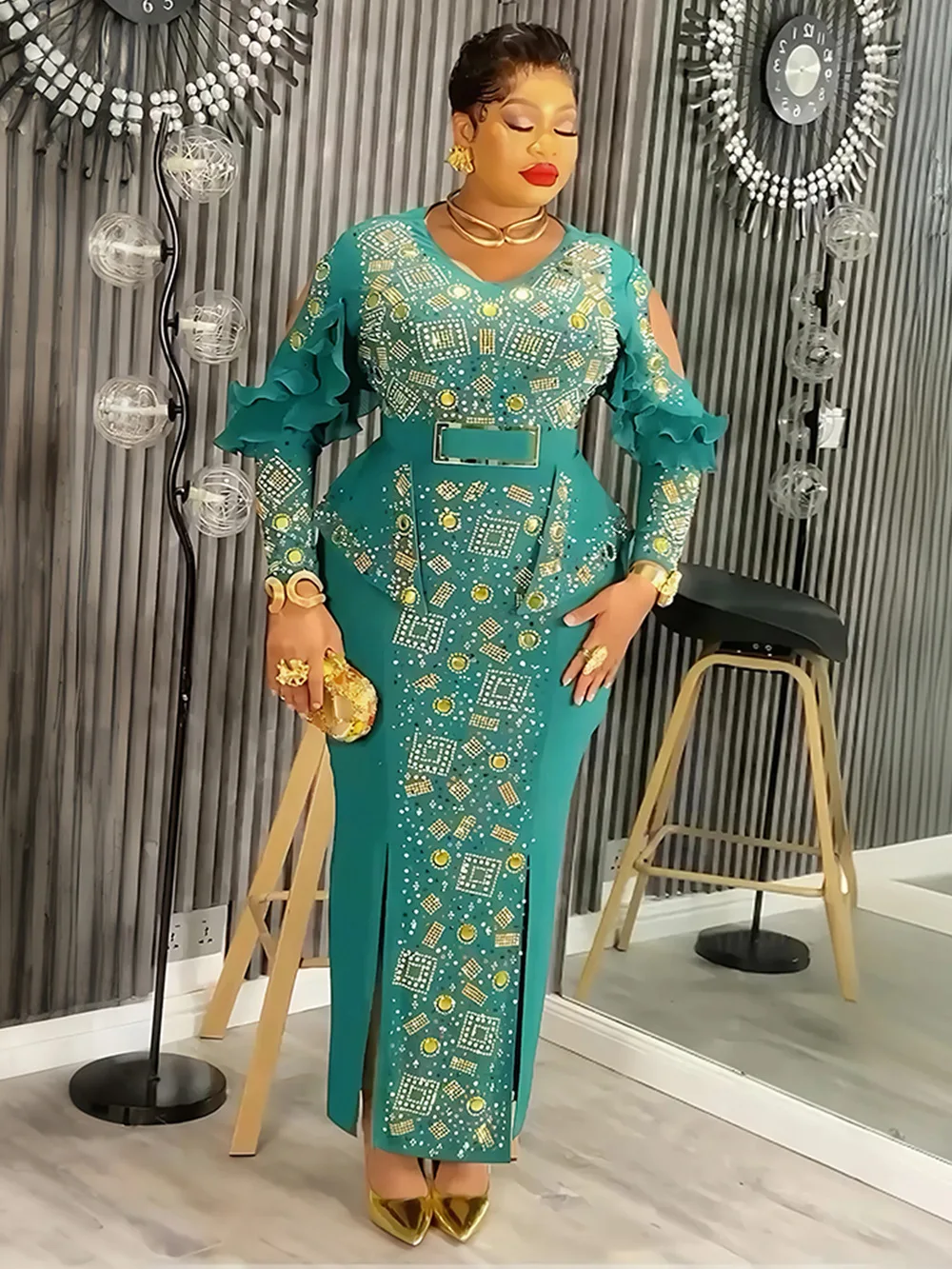 Africa Women Rhinestone Party Dress Kanga Clothing of Evening Sequin Maxi Dresses Lady Plus Size Evening Long Dress Africa Women Rhinestone Party Dress Kanga Clothing of Evening Sequin Maxi Dresses Lady Plus Size Evening Long Dress