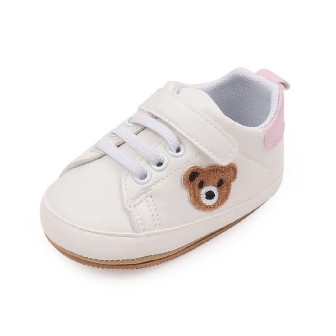 Cute Plush Bear Pattern Decoration Baby Soft Soled Non-slip Toddler Small White Shoes factory