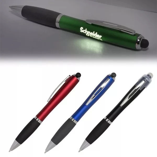 Customized Led Laser Light Up Ball Ballpoint Pen With Rubber Grip