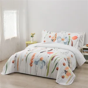 3Pc Jacquard Quilts Sets Digital Bedspread Floral Printed Quilt Bedding Set