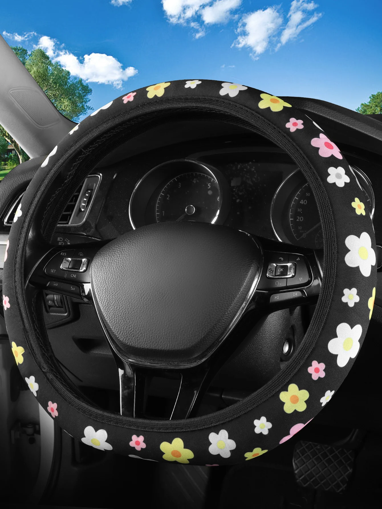 Auto Elastic Steering Wheel Cover Non-Slip No Ring Steering Wheel Cover Universal Fit 15 Inches Cars Custom Printing Acceptable
