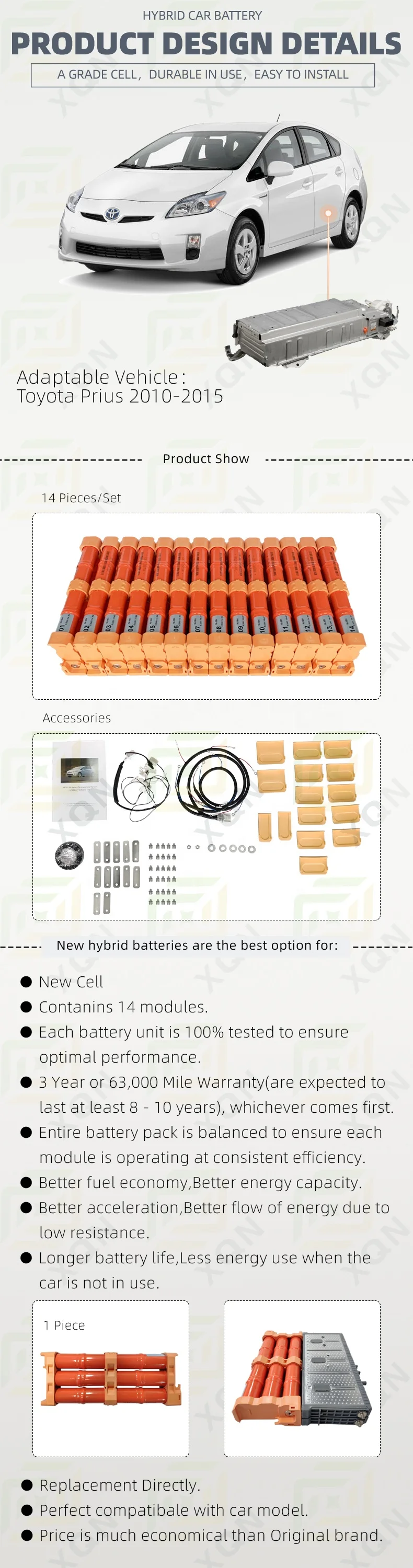 Hybrid Battery Module Pack For 2010 2011 2012 2013 2014 2015 Toyota Prius 144 Voltage 3rd 7451