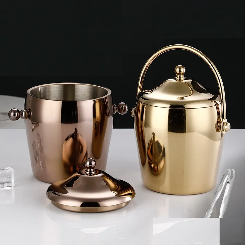 Luxury Double Wall Bar Metal Cooler Gold Stainless Steel Wine Beer