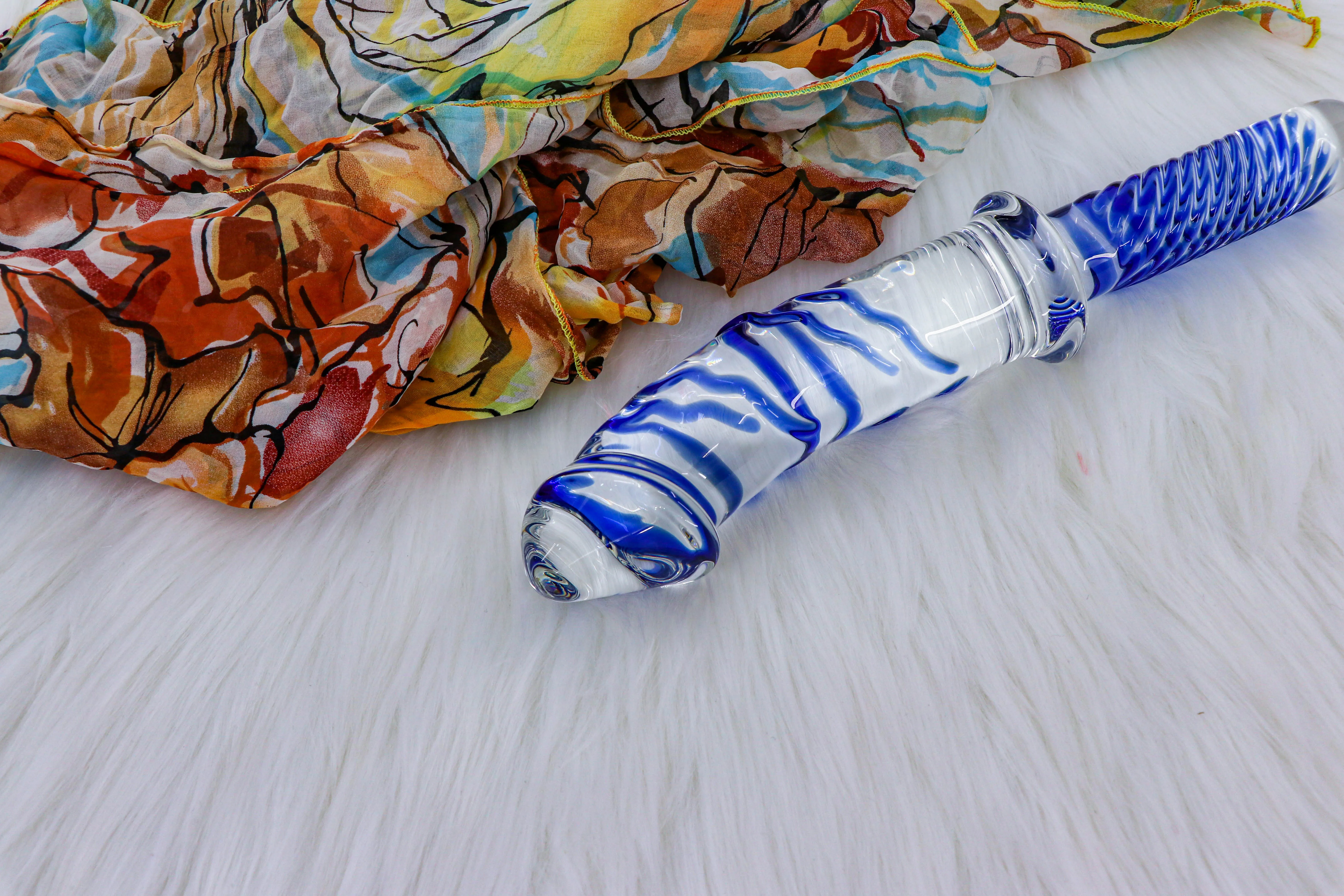 Big Simulation Dildo Blue Large Glass Anal Plug