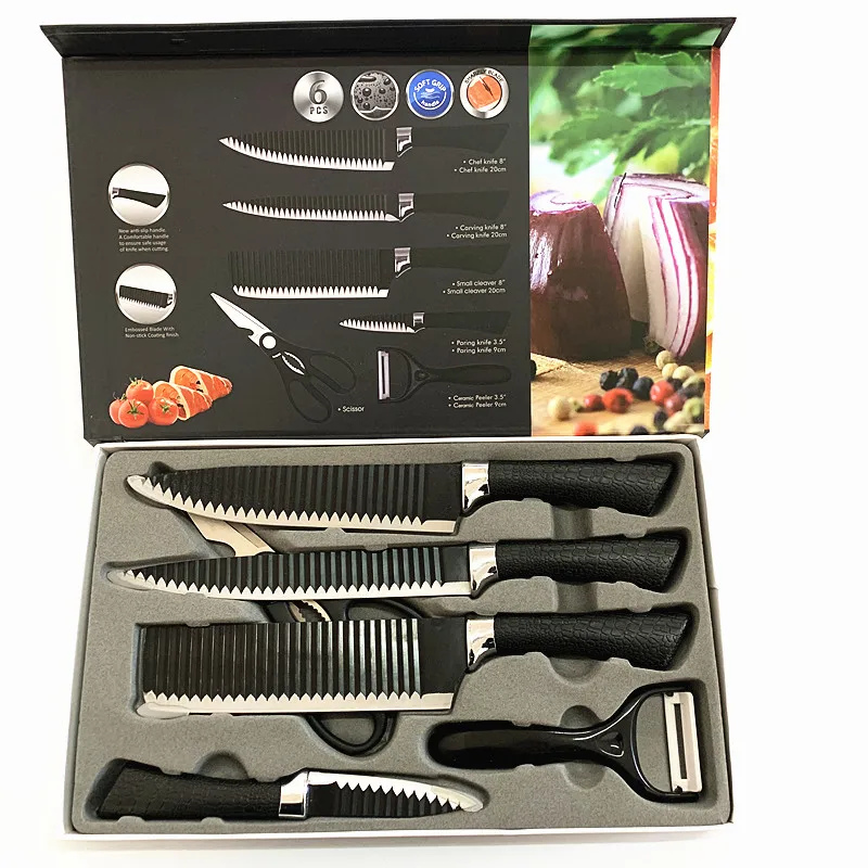 Kitchen Knives Set 6pcs EVERRICH 8 Chef Knife 8 Carving Knife 8 Small  Cleaver 3.5 Paring Knife Scissors Ceramic Peeler