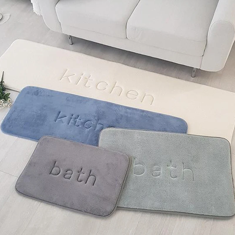 Custom Shu Velvet Foam Embroidered Bath Mat BATH Letters Non-slip Absorbent Bath Mat Floor Mat supplier