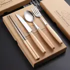 4pcs Wholesale Commercial Portuguese Cutlery Stainless Steel Flatware Set Dinner Knife Table Knife Wooden Handle Cutlery Set