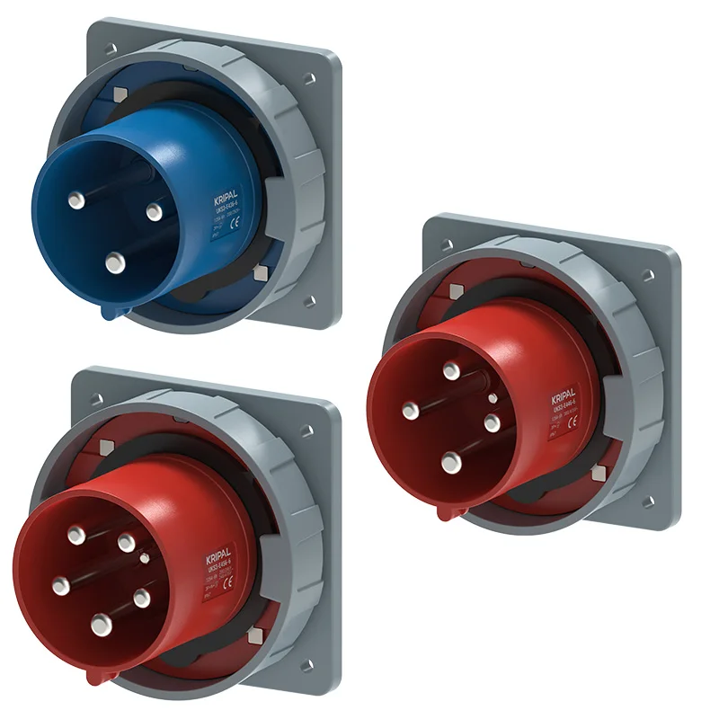 KRIPAL IP67 5Pin 125A CEE Socket Wall Mounted Industrial Female Plug Male Socket Set 3PIN 4PIN 125A Electrical Socket Connector