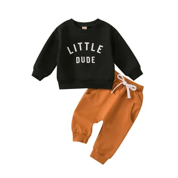 Children's foreign trade toddler's wear solid color round neck shirt+trousers two-piece sets baby boy's multi-color outfits