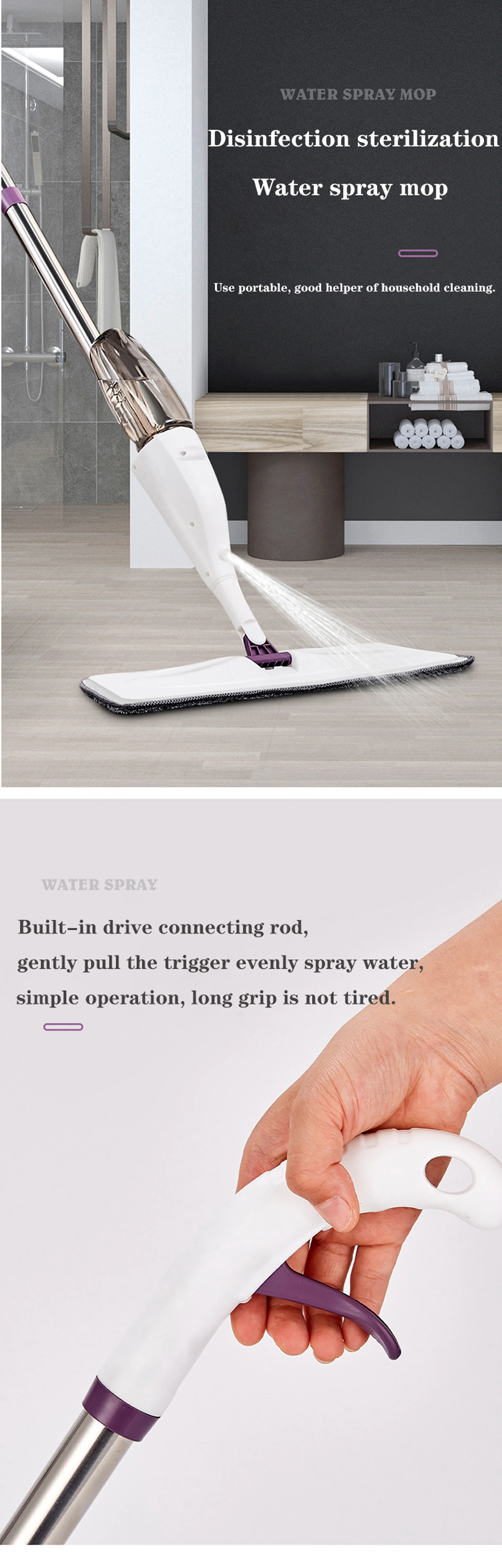 Hot Sale Microfiber Flat Healthy Water Spray Mop For Floor Window House