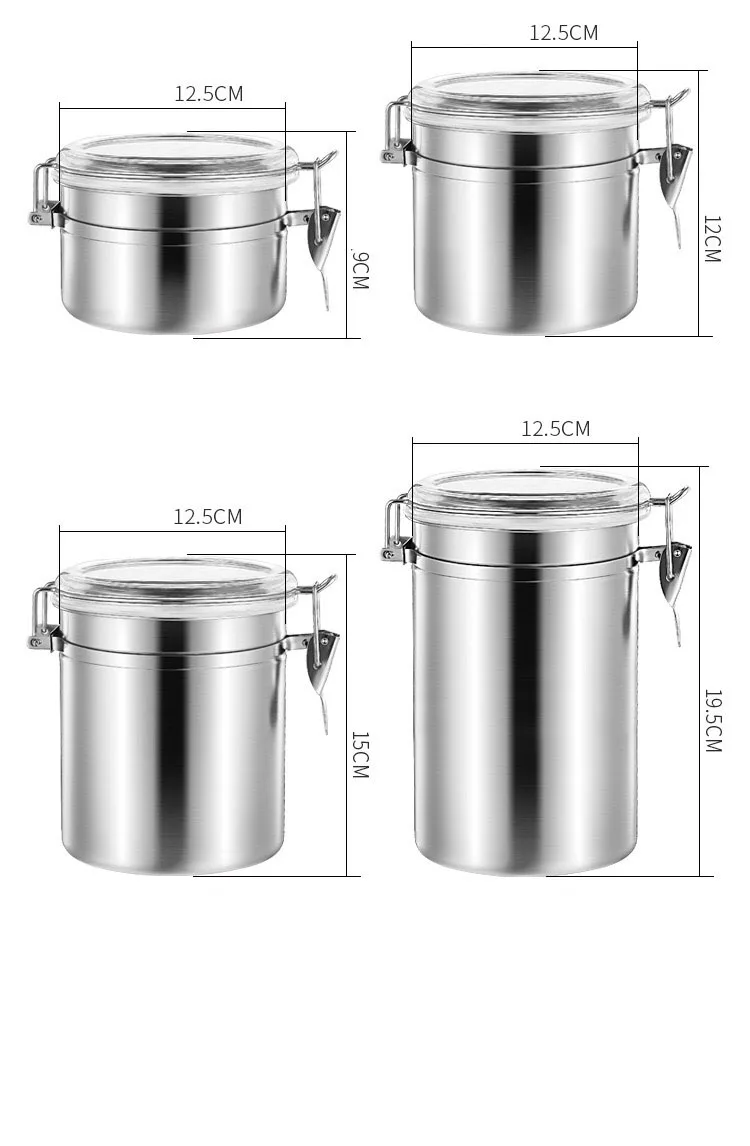 Different Sizes Airtight Stainless Steel Canister Food Storage