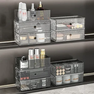 Home High-End Modern Design Bathroom Mirror Cabinet Plastic Cosmetic Storage Box Drawer-Style Lipstick Organizer