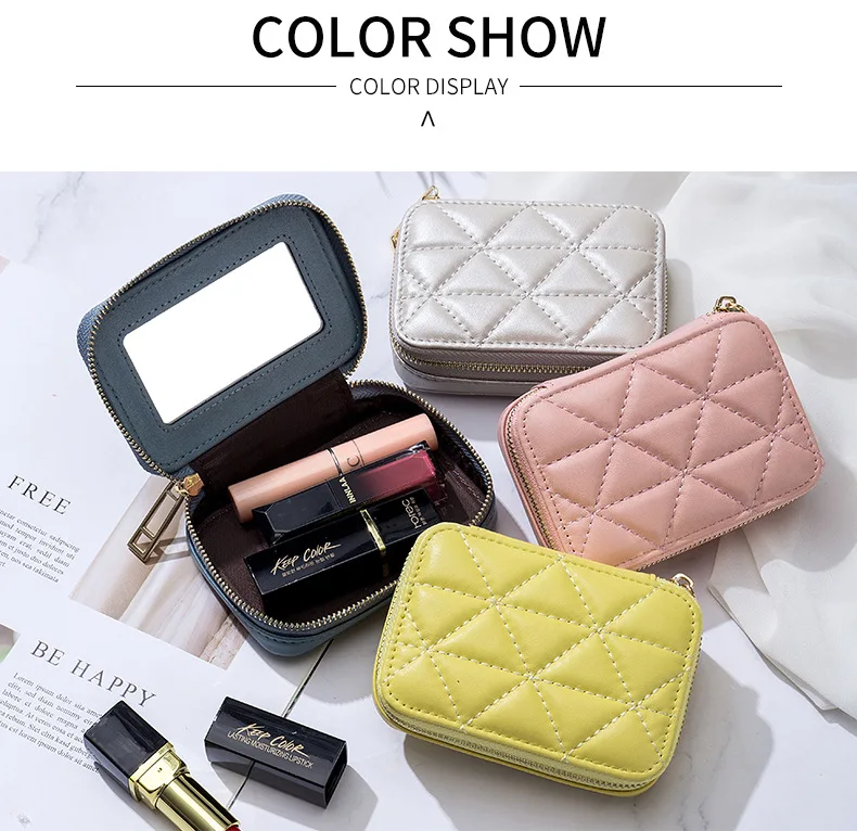 New Design Genuine Leather Ladies Lipstick Bag Cosmetic Organizer Mini