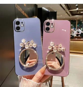 Fashion Candy Color Electronic Plating Mirror Case For iPhone 15 Luxury Flower Case TPU Phone Cover