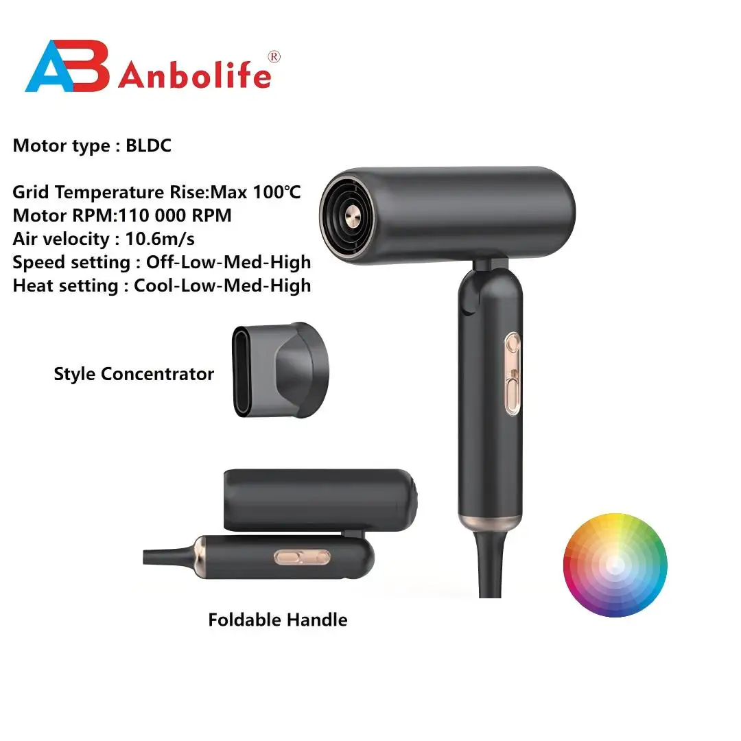 Professional Foldable Hair Dryer with BLDC Motor and Ionic Technology for Salon and Home Use