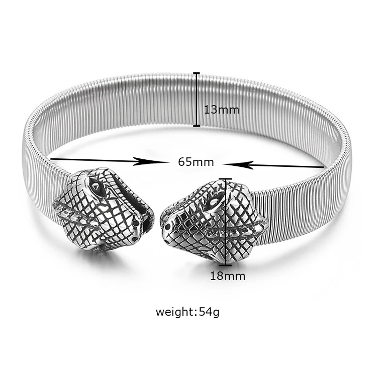Men's Stainless Steel Snake Bangle Bracelet - Twisted Cable Cuff With Cubic Zirconia, Adjustable 17-20cm