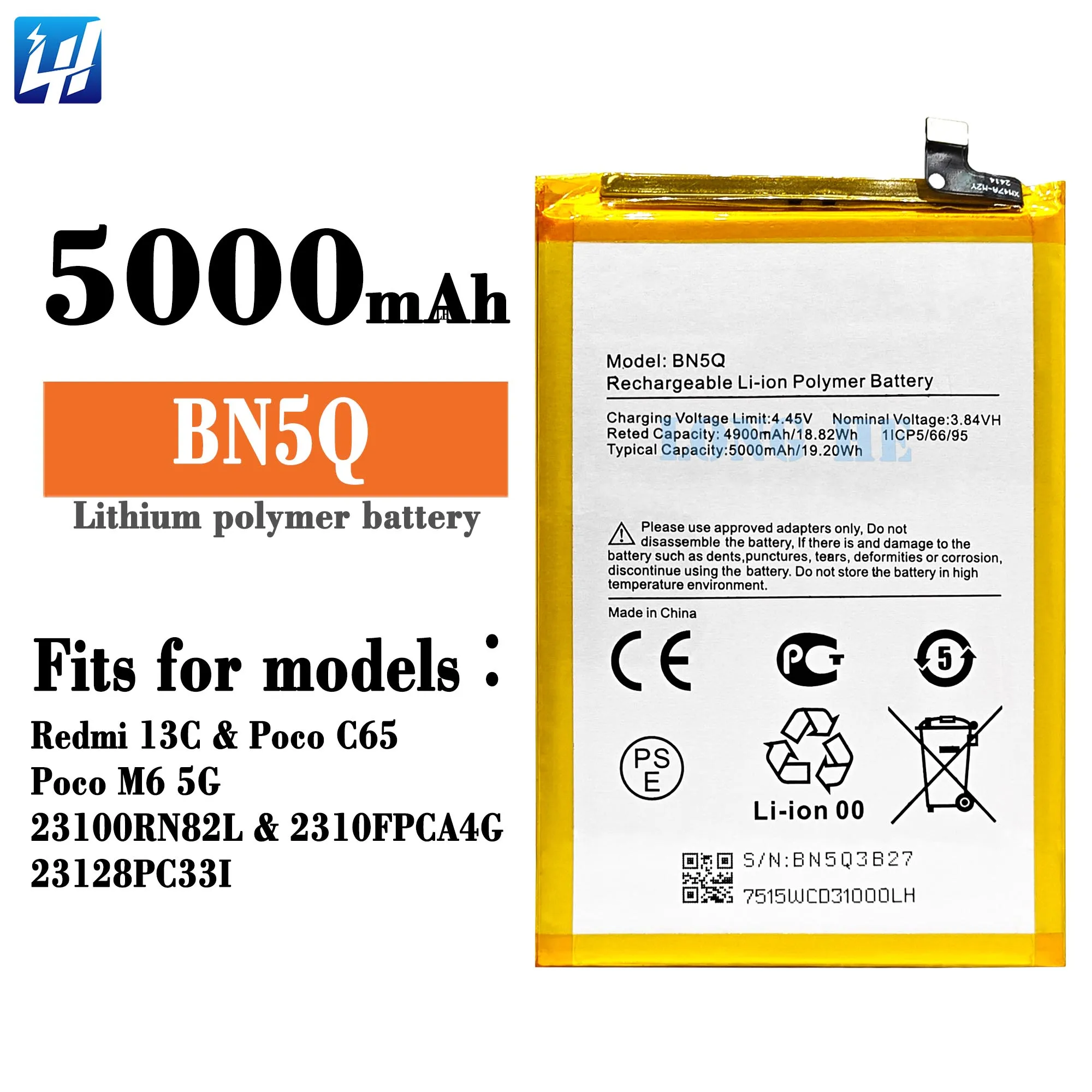 Batterie De Rechange BN5Q 4900 MAh Pour Xiaomi Poco C65 / Redmi 13C - Inclut Kit D'outils De Remplacement