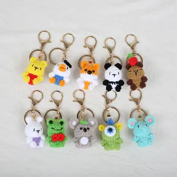 Hot Selling  Hand-Knitted Animal Keychain Yarn Crochet Jelly Bean Pendant Panda Plush Finished Product