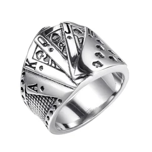 Factory Wholesale Fashion Jewelry Custom Poker Ring Mens Rings Stainless Steel