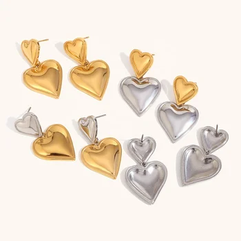 Dingran New Stainless Steel Two Heart Drop Earring High Quality Gold Plated Earrings Jewelry Waterproof