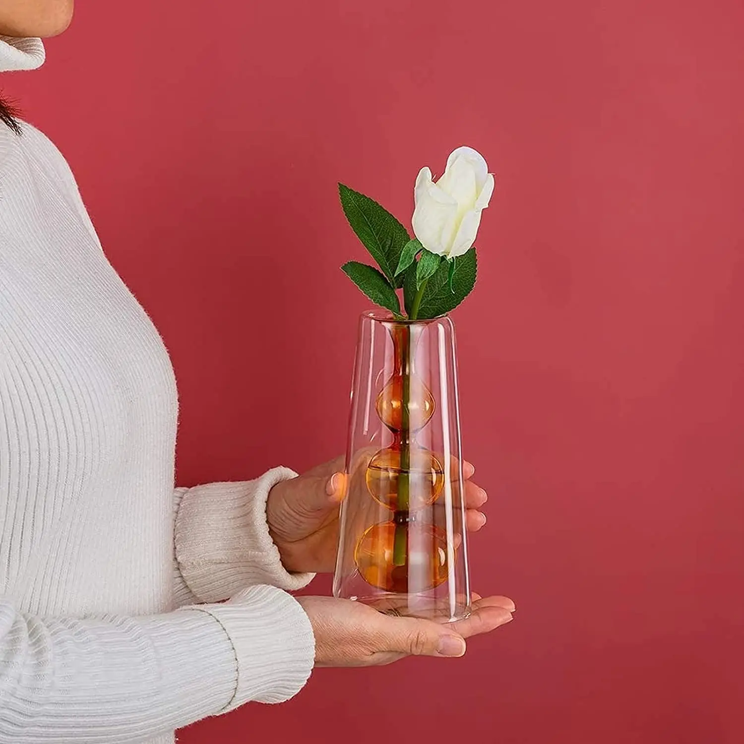 Modern Minimalist Colored Tabletop Glass Vase Creative Double Wall