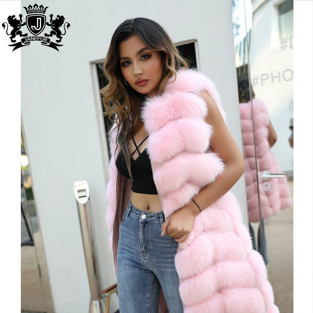 High Level Customized Natural Fur Vest Women Long Fur Gilet Coat Jacket Pink Fur Vest