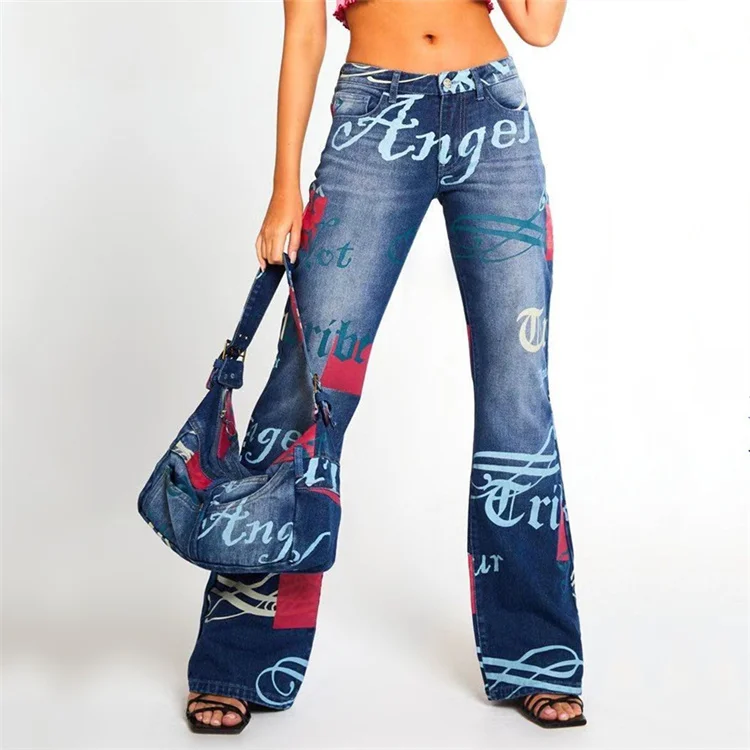 Pantalones Vaqueros Ajustados Sexys Para Mujer,Jeans Entallados Con  Estampado De Campana En Ángulo De Tiro Bajo,Pantalón Vaquero Desgastado Con  Corte De Bota Para Novio - Buy Ángel De Bajo Aumento Novio Jeans,Bell