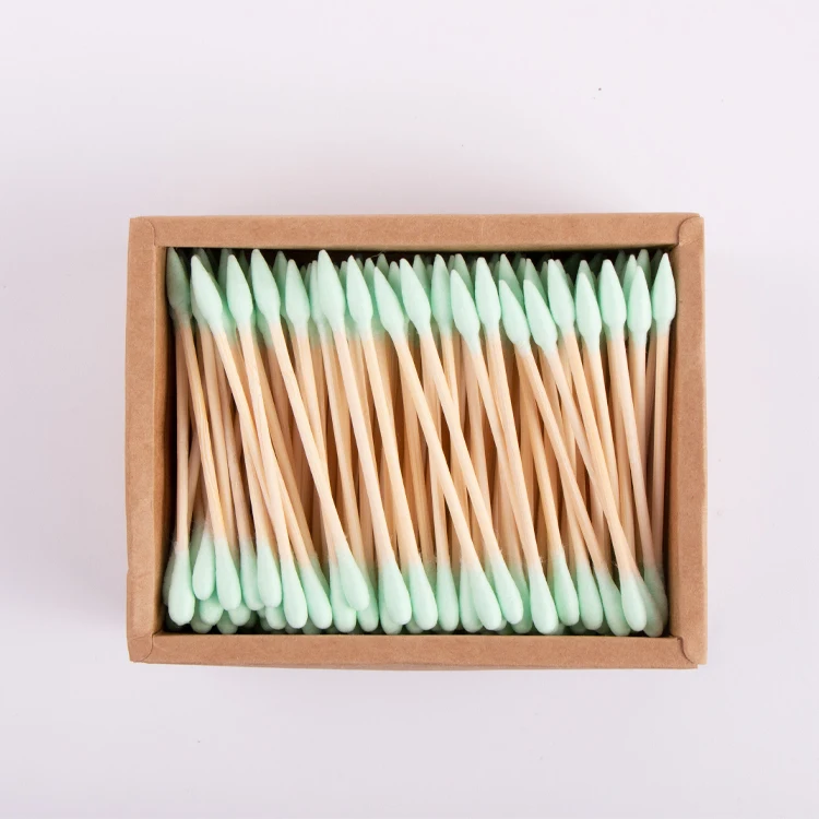 Custom Coton Tige Wooden Stick Baby Cotton Ear Buds Bamboo Makeup Remover Cotton Swabs