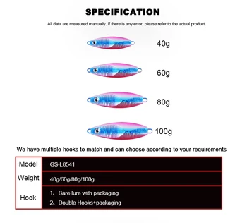 Guosong Metal Jigs 40/60/80/100g Double Hooks Jig Baited Jigs Lure – Metal Jig – view 4